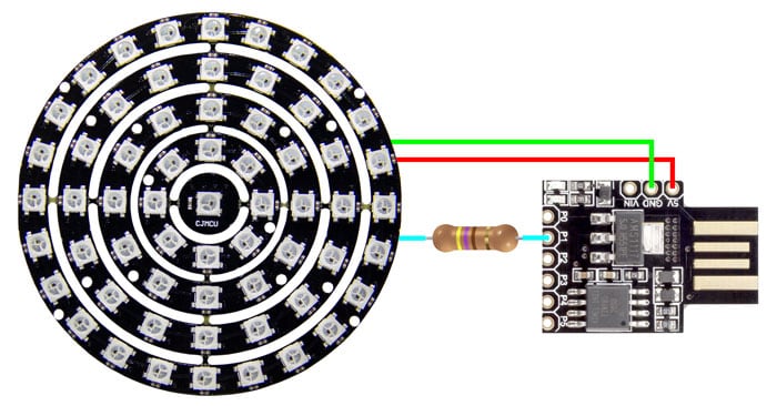 WS2812 NeoPixel Ring Connected to ATTiny85