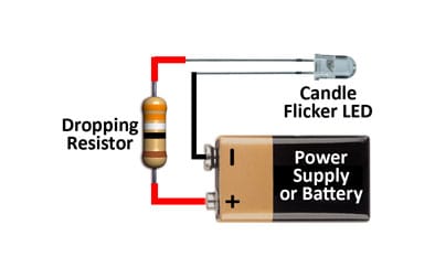 Candle Flicker LED - Single LED running from a battery or power supply