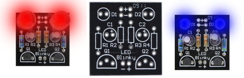 LED Blinky with Red 10mm LEDs, Blue 5mm LED and a Bare PCB