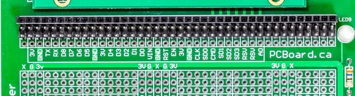NodeMCU IoT Experimenter - Prototype Area Header Pins, Socket and Solder Points